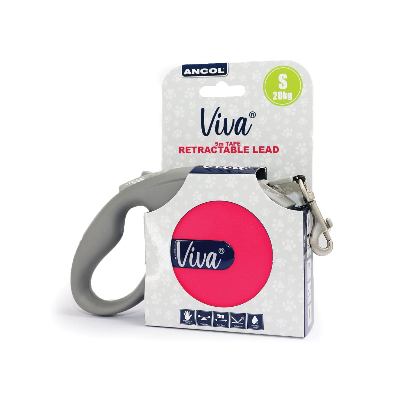 Viva Retractable Lead. SMALL. Up to 20kg.