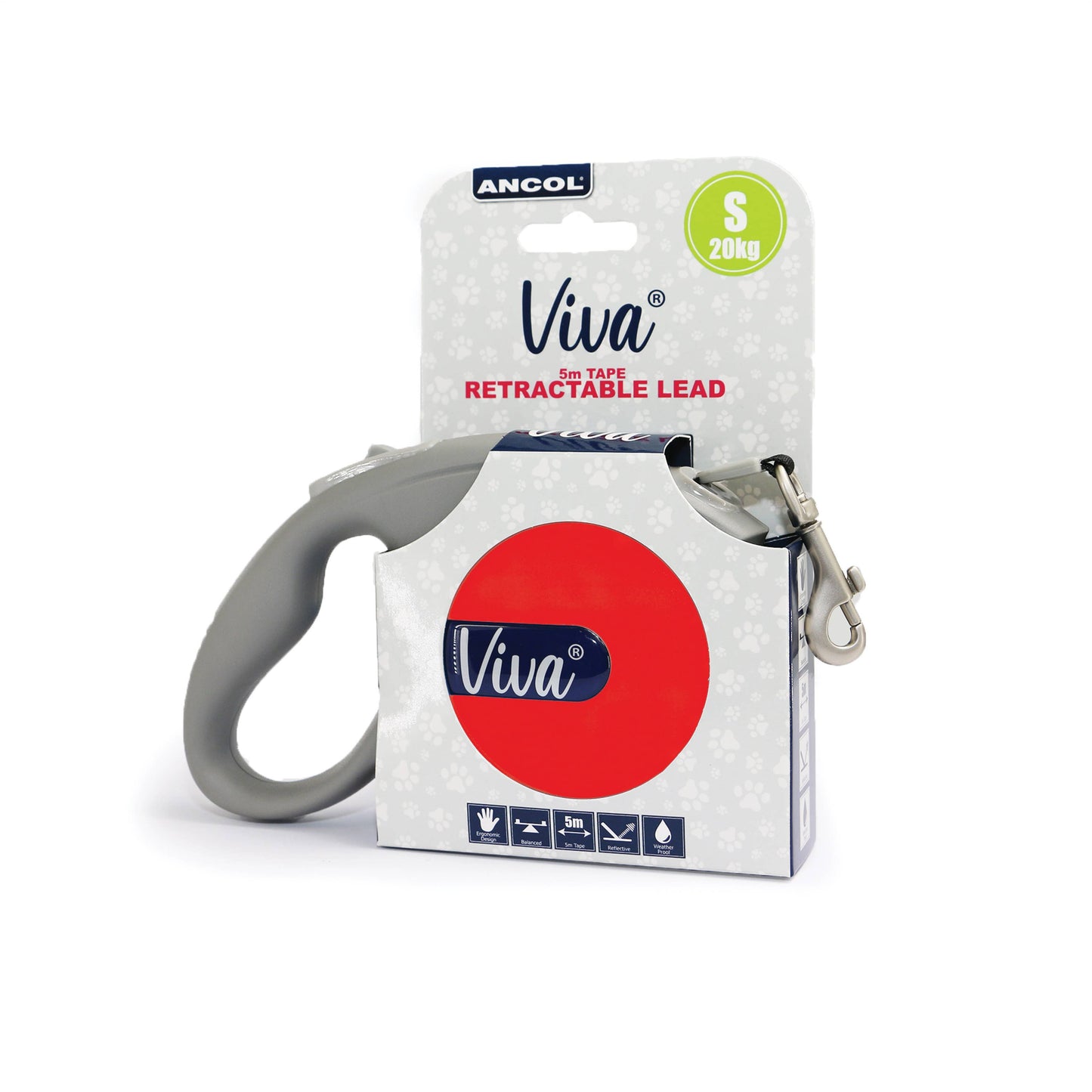 Viva Retractable Lead. SMALL. Up to 20kg.